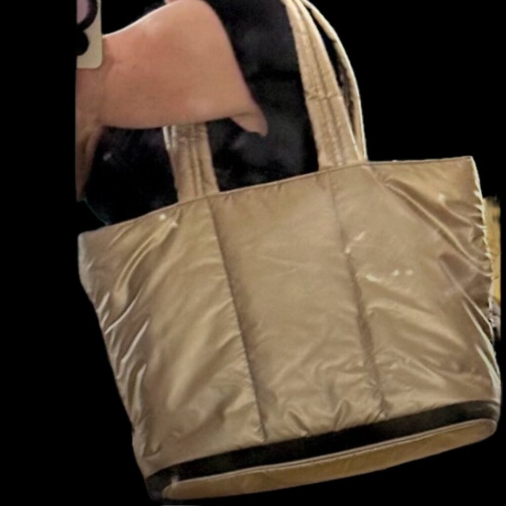 CALPAK Luka Expandable Laptop Bag / Gold Puffy Tote w/ Luggage Sleeve - Picture 4 of 6